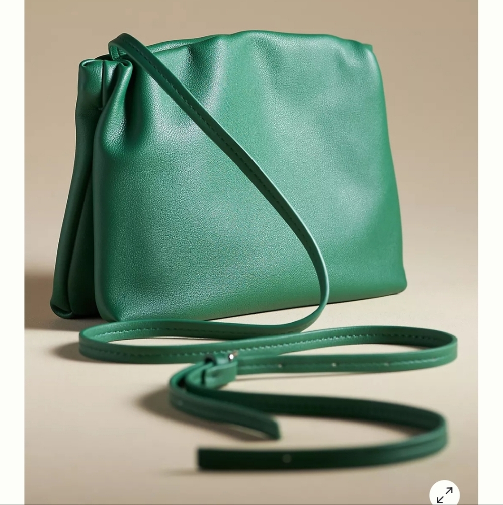 Anthropologie Cinched Faux-Leather Clutch & Crossbody in Kelly Green NWT - Picture 2 of 5